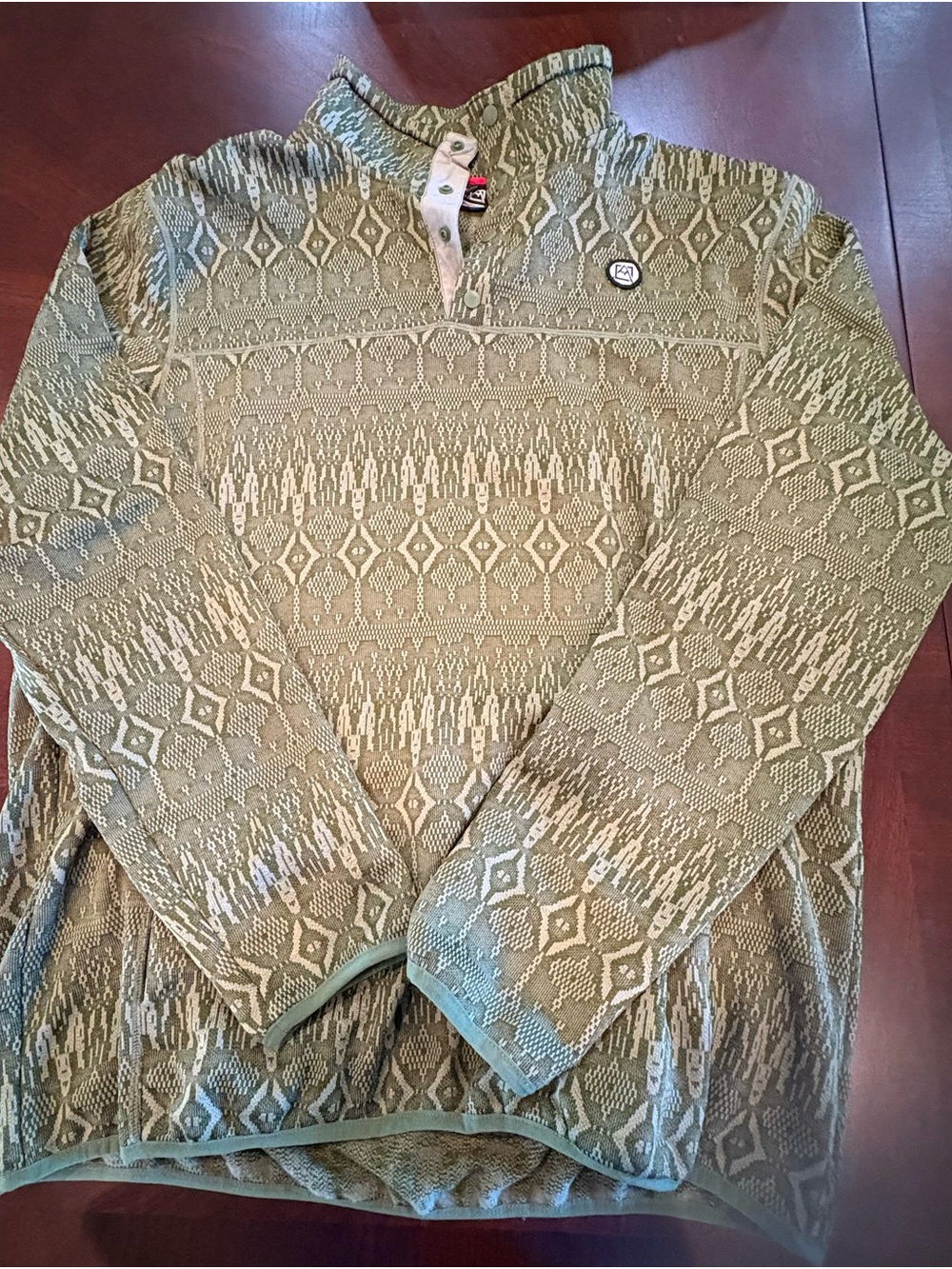 Avalanche Olive Green Patterned Snap-Up Sweater